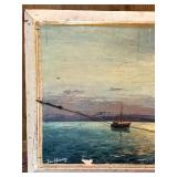 Two - Sided Framed Original Oil Paintings: Signed Don Harvey Harbor Scene and A. Bondarenko 1969 Winter Forest