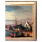 Two - Sided Framed Original Oil Paintings: Signed Don Harvey Harbor Scene and A. Bondarenko 1969 Winter Forest