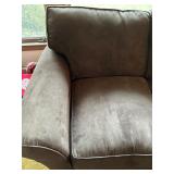 Brown Suede-Look 3-Seat Sofa by Precedent Sherrill Furniture with 2 Lavender Pillows and 2 Tan Pillows