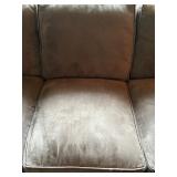 Brown Suede-Look 3-Seat Sofa by Precedent Sherrill Furniture with 2 Lavender Pillows and 2 Tan Pillows