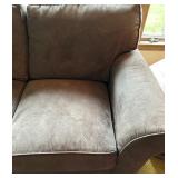 Brown Suede-Look 3-Seat Sofa by Precedent Sherrill Furniture with 2 Lavender Pillows and 2 Tan Pillows