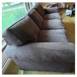 Brown Suede-Look 3-Seat Sofa by Precedent Sherrill Furniture with 2 Lavender Pillows and 2 Tan Pillows