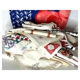 Assorted Embroidered and Lace Vintage Linens Lot with Tote Bag