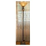 Ornate Bronze-Finish Torchiere Floor Lamp with Frosted Glass Shade