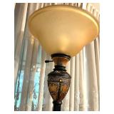 Ornate Bronze-Finish Torchiere Floor Lamp with Frosted Glass Shade