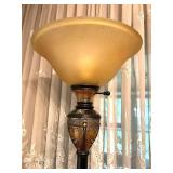 Ornate Bronze-Finish Torchiere Floor Lamp with Frosted Glass Shade