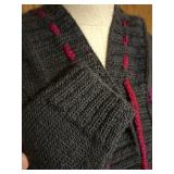 Newari Hand Knit Nepal Cardigan L/XL Embroidered Gray Hooded Sweater