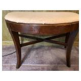 Upholstered Wood Bench with Curved Seat and Cross Bracing