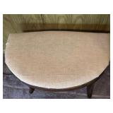 Upholstered Wood Bench with Curved Seat and Cross Bracing