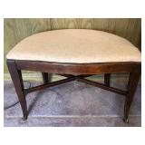 Upholstered Wood Bench with Curved Seat and Cross Bracing