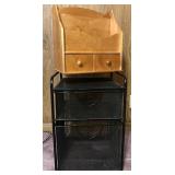 Wood Desktop Organizer and Black Mesh 2-Drawer Storage Unit