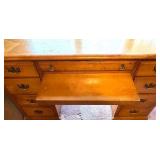 Traditional Wood Office Desk with Seven Drawers and Brass Handles