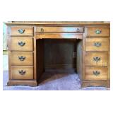 Wood Office Desk with 8 Drawers and Brass Handles