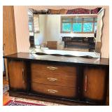 Bedroom Suite: Lowboy Dresser with Mirror, Tallboy Dresser, Bed Frame, 2 Nightstands