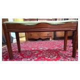 Wooden Piano or Vanity Bench with Green Upholstered Seat
