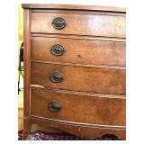 Vintage Wood Bow Front 4-Drawer Dresser with Brass Pulls