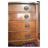 Vintage Wood Bow Front 4-Drawer Dresser with Brass Pulls