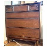 Bassett Mid-Century Highboy Dresser with Carved Mirror
