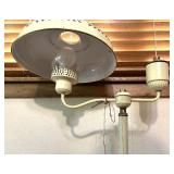 Vintage Cream Metal Tole Floor Lamp and White Upholstered Wood Armchair