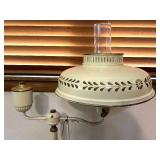 Vintage Cream Metal Tole Floor Lamp and White Upholstered Wood Armchair