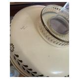 Vintage Cream Metal Tole Floor Lamp and White Upholstered Wood Armchair