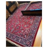 Large Red Floral Pattern Area Rug with Navy Border