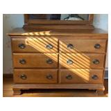 Six-Drawer Dresser With Mirror, Medium Wood Finish