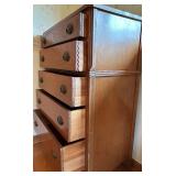 Vintage Tall Wooden Chest of Drawers with Inlay Detail