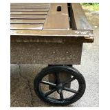 Vintage Craftsman Reel Lawn Mower, Wood Outdoor Lounger, and Metal Snow Shovel