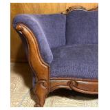 Antique Carved Wood Sofa with Purple Upholstery