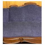 Antique Carved Wood Sofa with Purple Upholstery