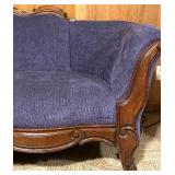 Antique Carved Wood Sofa with Purple Upholstery
