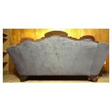 Antique Carved Wood Sofa with Purple Upholstery