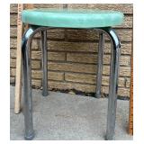 Mixed Vintage Utility Lot: Stools, Rulers, Enamel Bucket, Clamp Lamp