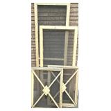 Lot of Vintage Wood Window Screens with Decorative Diamond Grilles