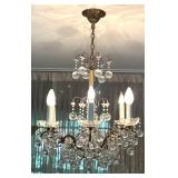 Brass and Glass Crystal Chandelier with Hanging Globes