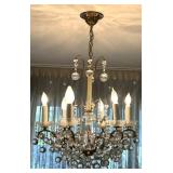 Brass and Glass Crystal Chandelier with Hanging Globes