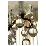 Brass and Glass Crystal Chandelier with Hanging Globes