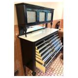 Vintage Dental Cabinet with 14 Metal Drawers and Glass Pulls