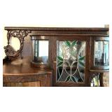 Antique Oak Secretary Bookcase with Curio Cabinet and Stained Glass