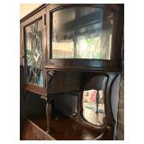 Antique Oak Secretary Bookcase with Curio Cabinet and Stained Glass