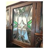 Antique Oak Secretary Bookcase with Curio Cabinet and Stained Glass