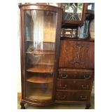 Antique Oak Secretary Bookcase with Curio Cabinet and Stained Glass