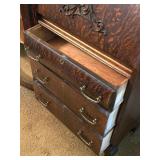 Antique Oak Secretary Bookcase with Curio Cabinet and Stained Glass