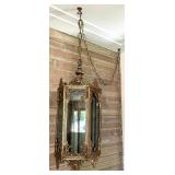 Vintage Mid Century Brass Hanging Pendant Lantern with Glass Panels