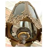 Vintage Mid Century Brass Hanging Pendant Lantern with Glass Panels