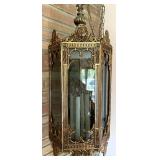 Vintage Mid Century Brass Hanging Pendant Lantern with Glass Panels