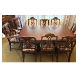 Dining Table with 9 Chairs, Floral Upholstered Seats
