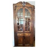 Beautiful Antique Wooden Corner Cabinet with Glass Doors