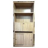Wood Bookcase with Adjustable Shelves and Storage Cabinets